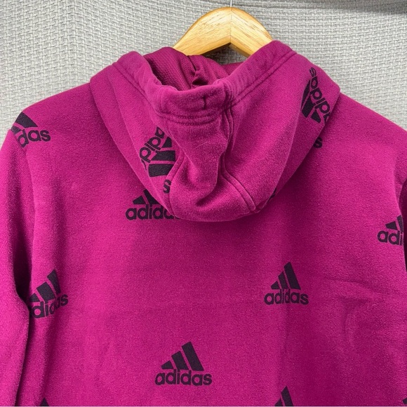 Adidas Hoodie Sweatshirt Men Med Purple Essential Pullover All Over Print Logo - Picture 6 of 8
